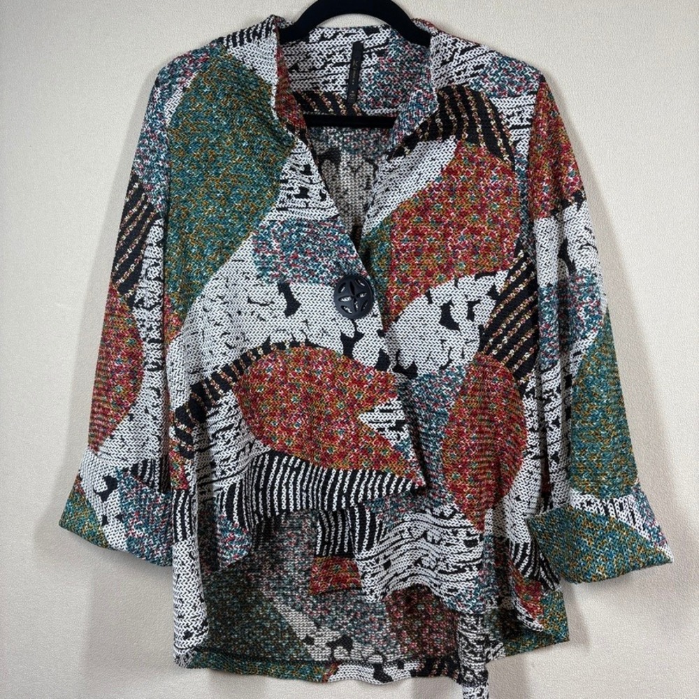 IC by Connie K Womens Abstract Textured Artsy Asymmetric Cardigan Jacket Med